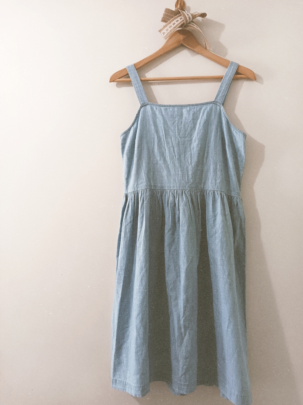 J. CREW COTTON SLEEVELESS SQUARE NECK BLUE CHAMBRAY DENIM JEAN DRESS SMALL